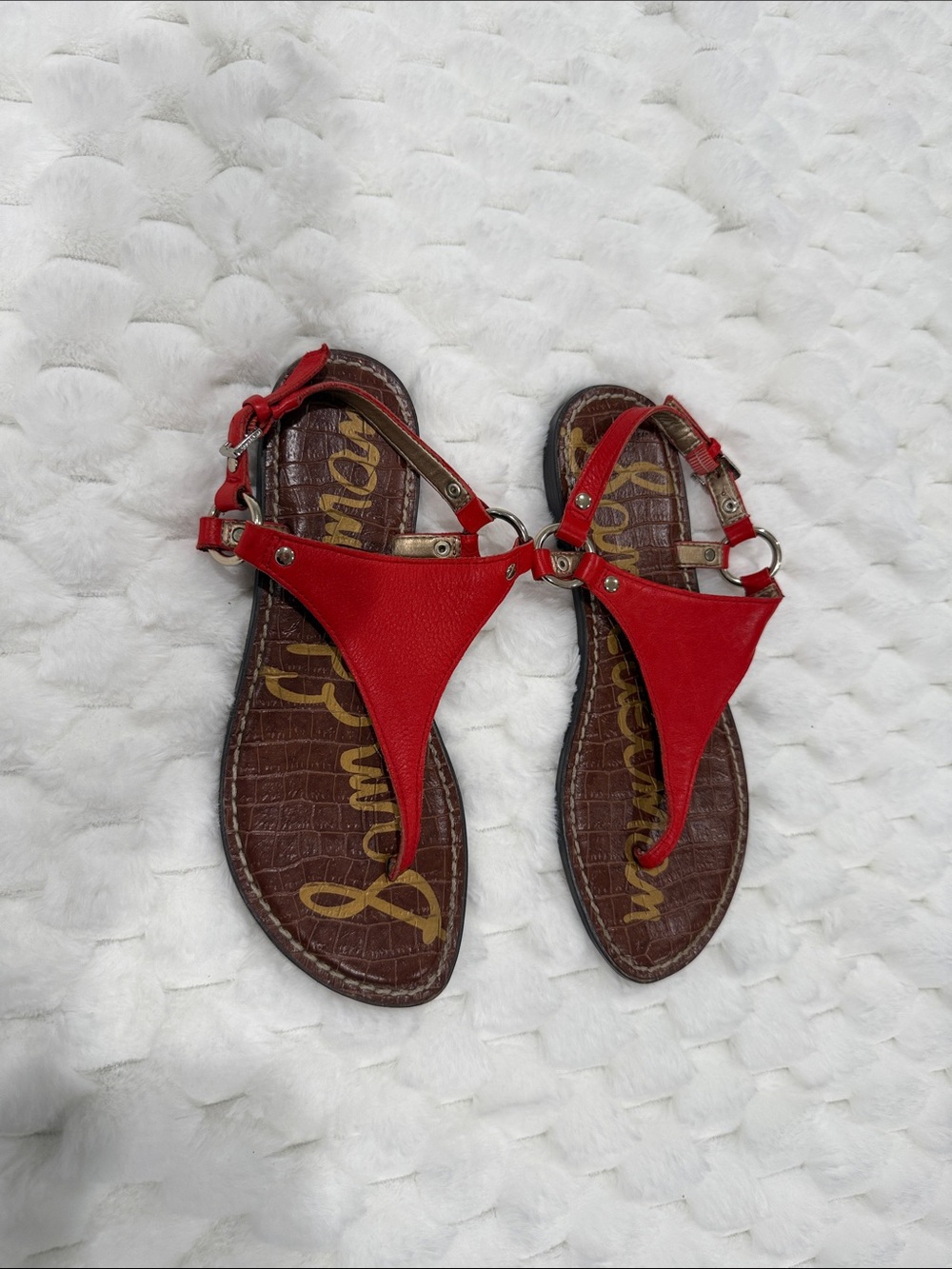 Sam Edelman Red T-Strap Leather Sandals